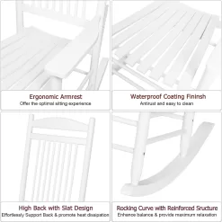 VEIKOUS 3-Piece Cedar Wood Rocking Chair Set - White Patio Conversation Set