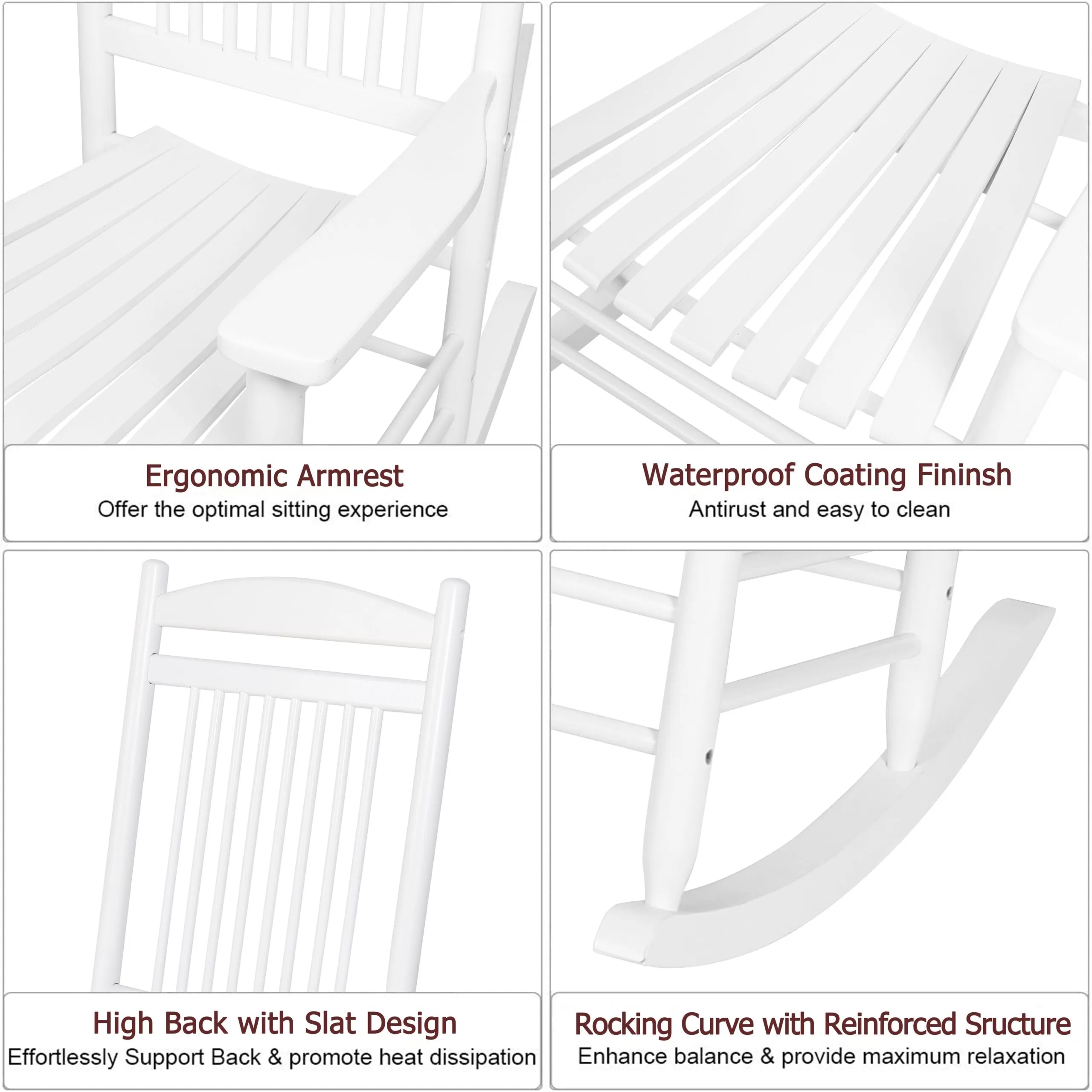 VEIKOUS 3-Piece Cedar Wood Rocking Chair Set - White Patio Conversation Set