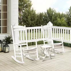 VEIKOUS 3-Piece Cedar Wood Rocking Chair Set - White Patio Conversation Set