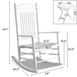 VEIKOUS 3-Piece Cedar Wood Rocking Chair Set - White Patio Conversation Set