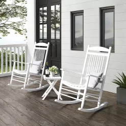 VEIKOUS 3-Piece Cedar Wood Rocking Chair Set - White Patio Conversation Set