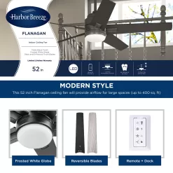 Harbor Breeze Flanagan II 52-in Matte Black Color-changing Indoor Ceiling Fan with Light and Remote (5-Blade)
