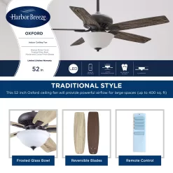 Harbor Breeze Oxford 52-in Bronze Indoor Downrod or Flush Mount Ceiling Fan with Light and Remote (5-Blade)
