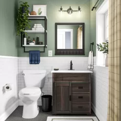 Style Selections Morriston 30-in Distressed Java Undermount Single Sink Bathroom Vanity with White Engineered Stone Top