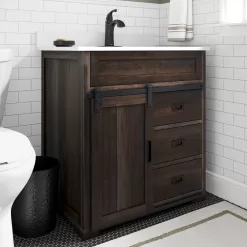 Style Selections Morriston 30-in Distressed Java Undermount Single Sink Bathroom Vanity with White Engineered Stone Top