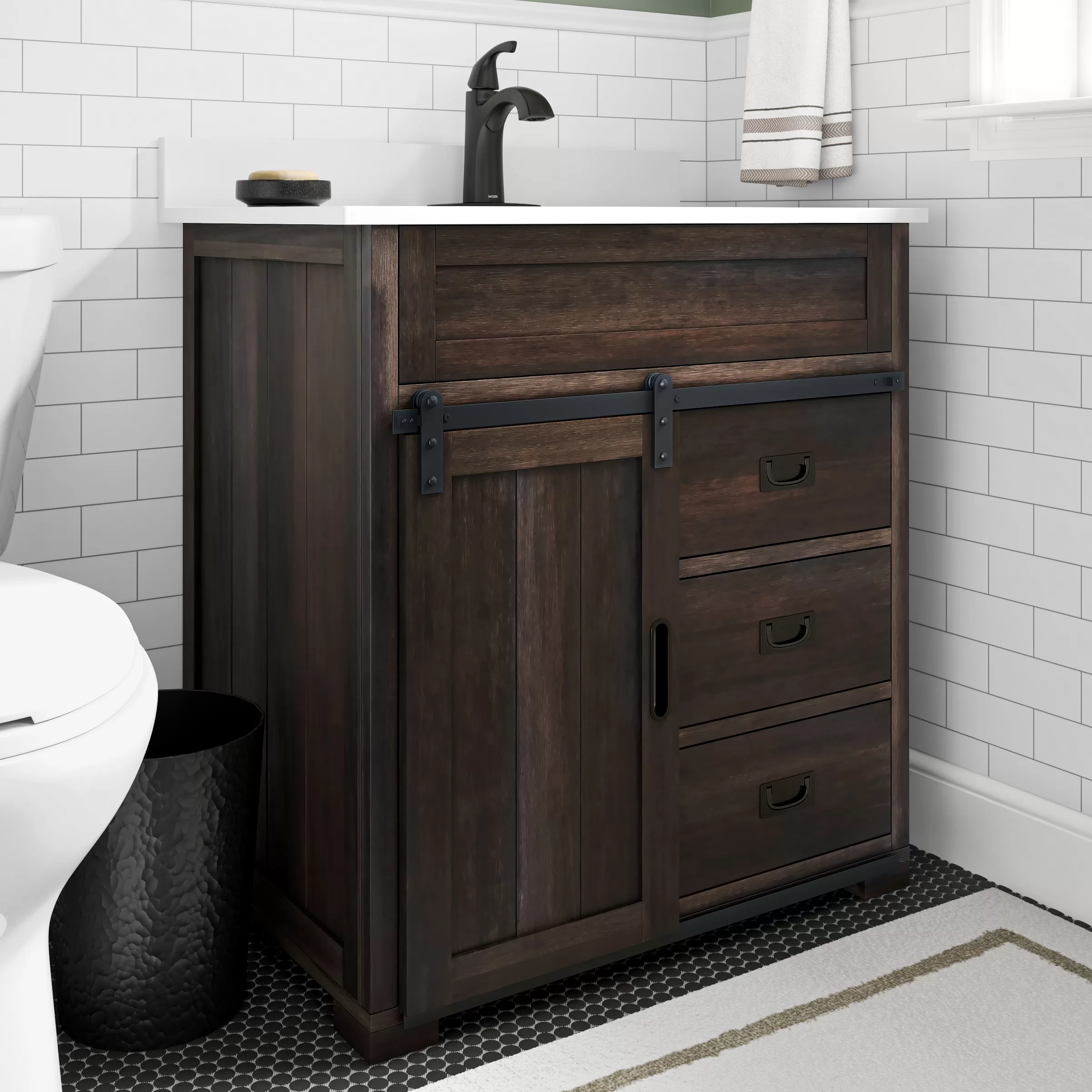 Style Selections Morriston 30-in Distressed Java Undermount Single Sink Bathroom Vanity with White Engineered Stone Top