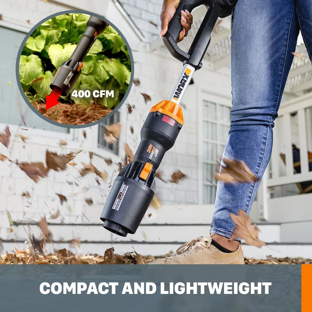 WORX Power Share Leafjet 20-volt 410-CFM 130-MPH Battery Handheld Leaf Blower 4 Ah (Battery and Charger Included)