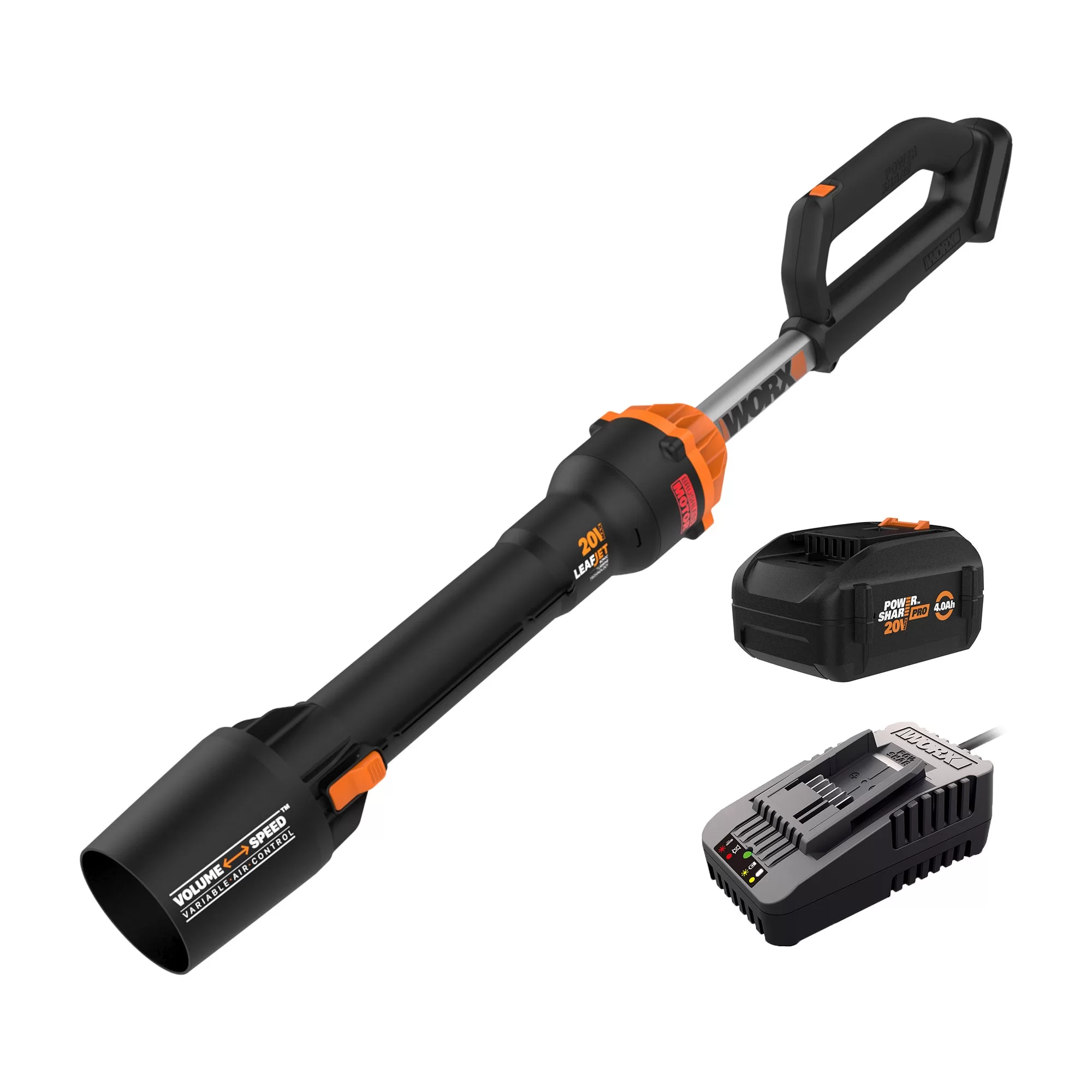 WORX Power Share Leafjet 20-volt 410-CFM 130-MPH Battery Handheld Leaf Blower 4 Ah (Battery and Charger Included)