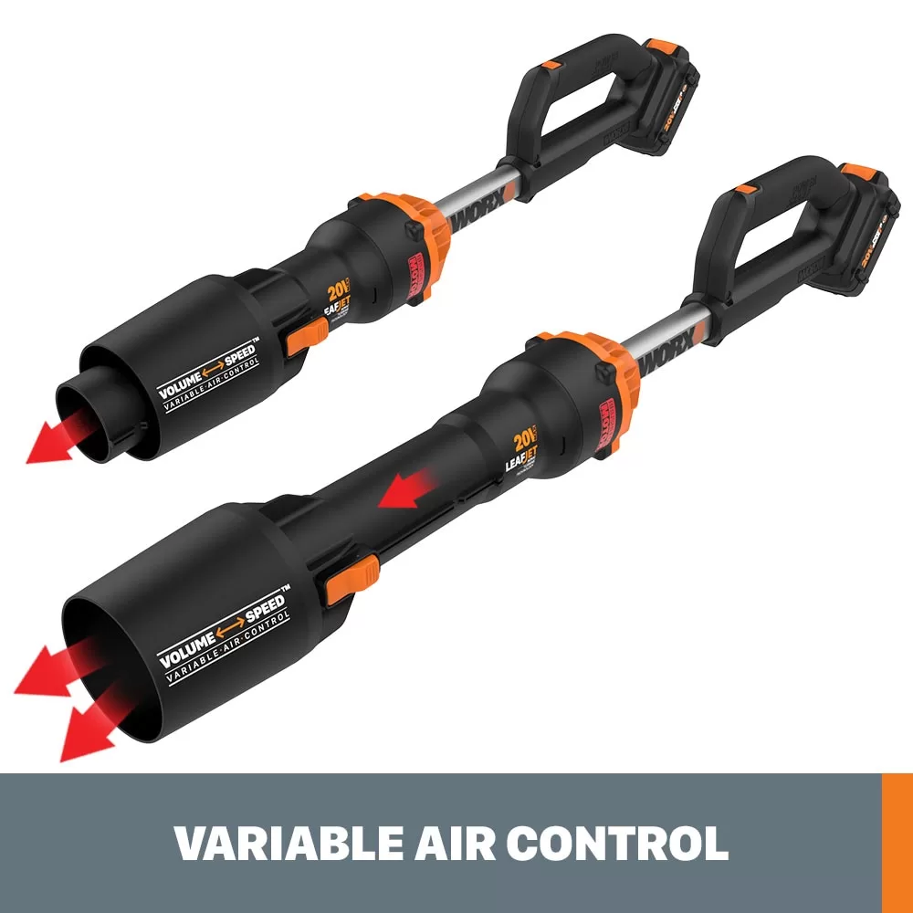 WORX Power Share Leafjet 20-volt 410-CFM 130-MPH Battery Handheld Leaf Blower 4 Ah (Battery and Charger Included)