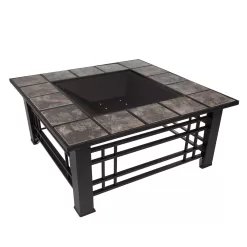 Nature Spring 4-Piece Wood-Burning Fire Pit Set 32-in W Black with Orange Steel Wood-Burning Fire Pit