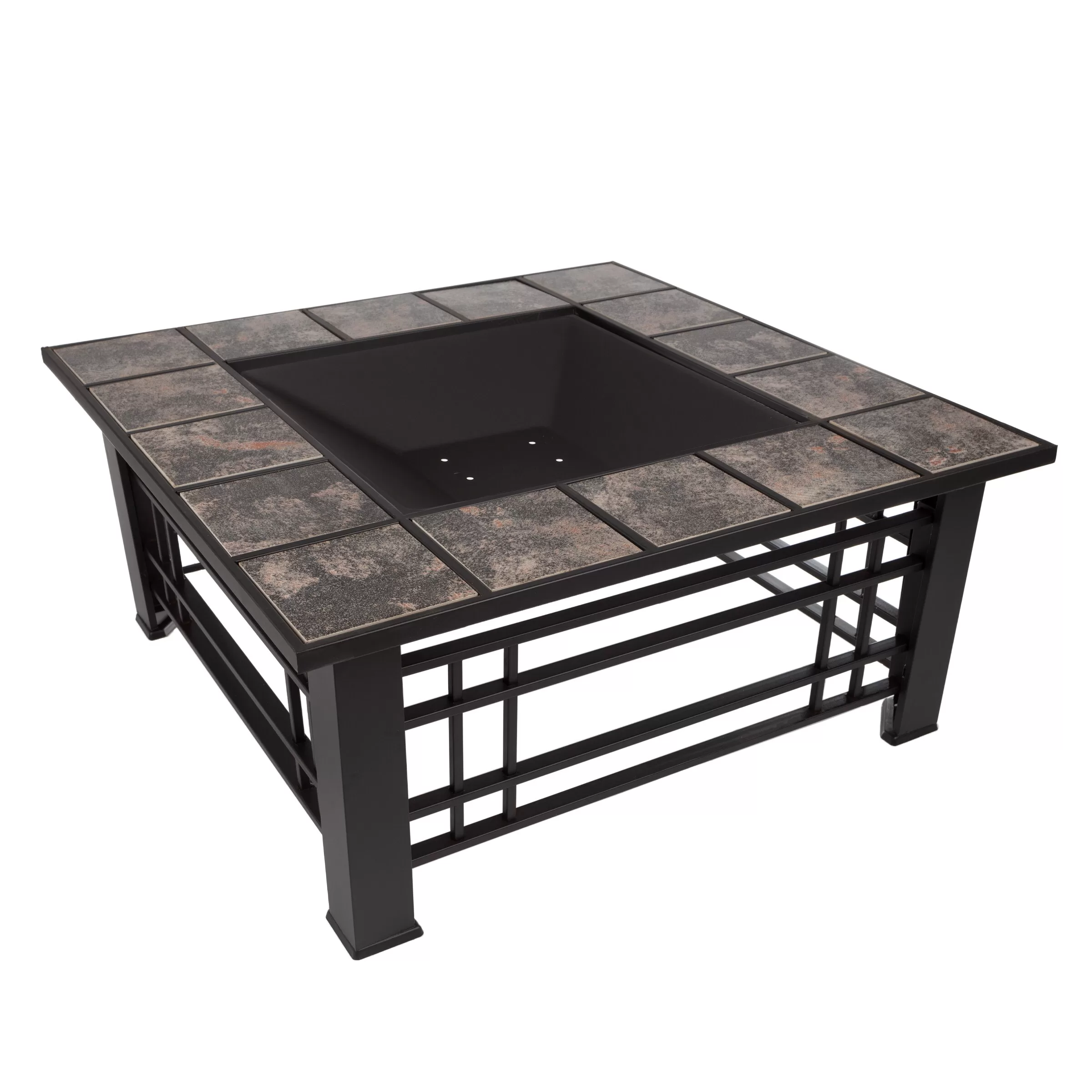 Nature Spring 4-Piece Wood-Burning Fire Pit Set 32-in W Black with Orange Steel Wood-Burning Fire Pit