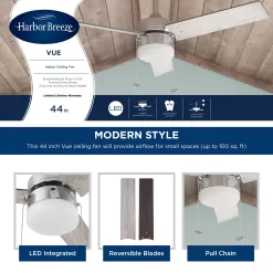 Harbor Breeze Vue 44-in Brushed Nickel Indoor Ceiling Fan with Light (3-Blade)
