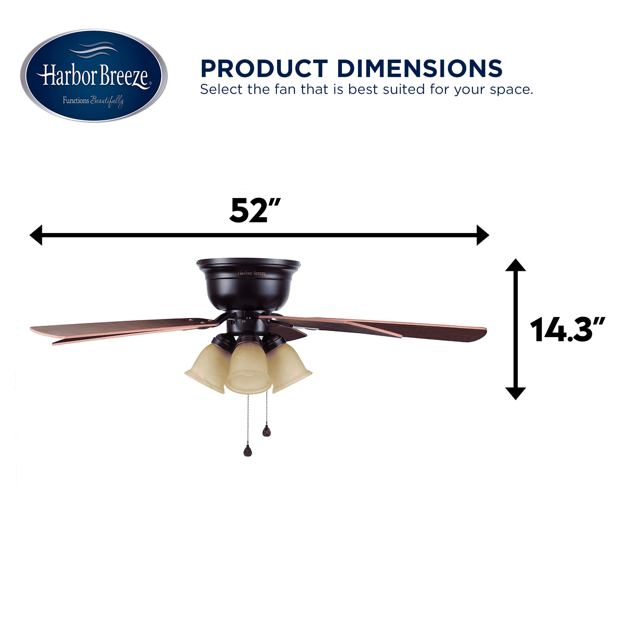 Harbor Breeze Centreville 52-in Oil-Rubbed Bronze Indoor Flush Mount Ceiling Fan with Light (5-Blade)