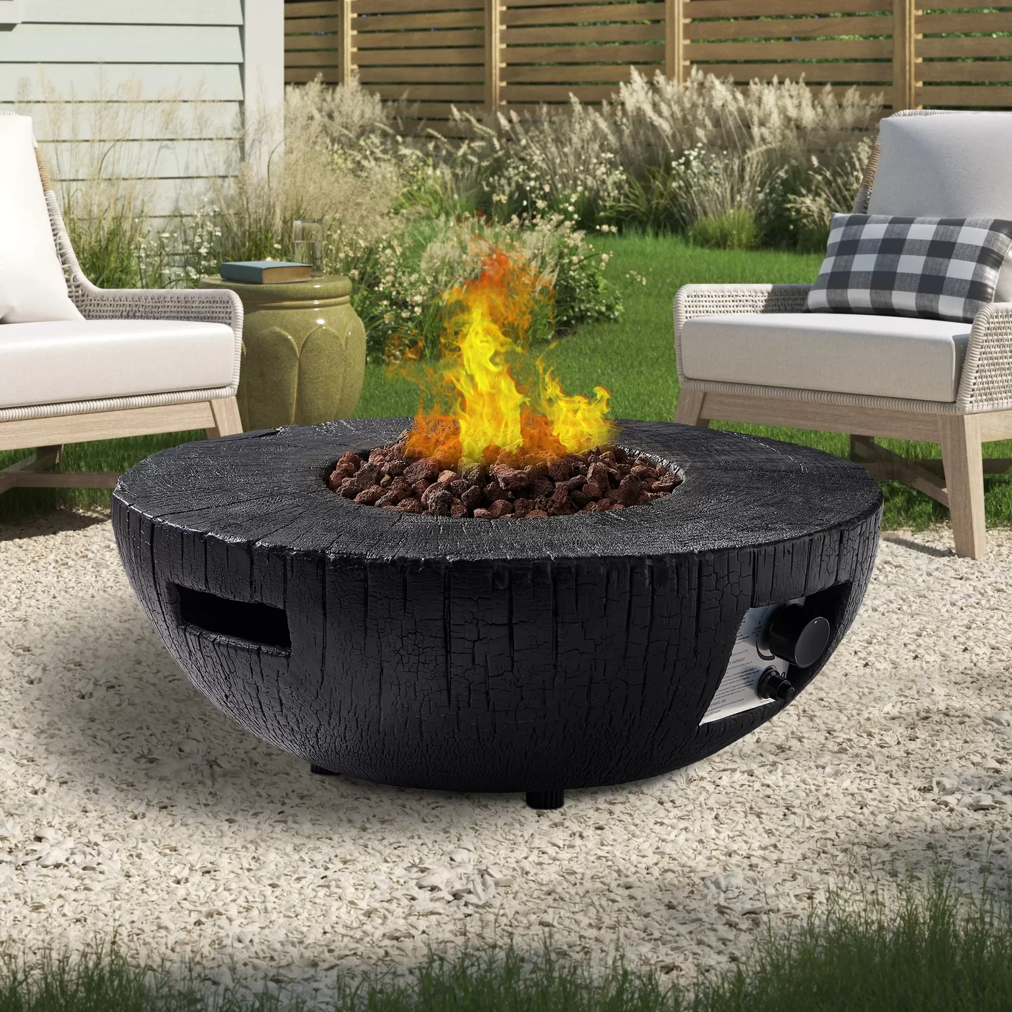 CASAINC Fire Pit Table 28-in W 30000-BTU Black Stainless Steel Propane Gas Fire Pit Table