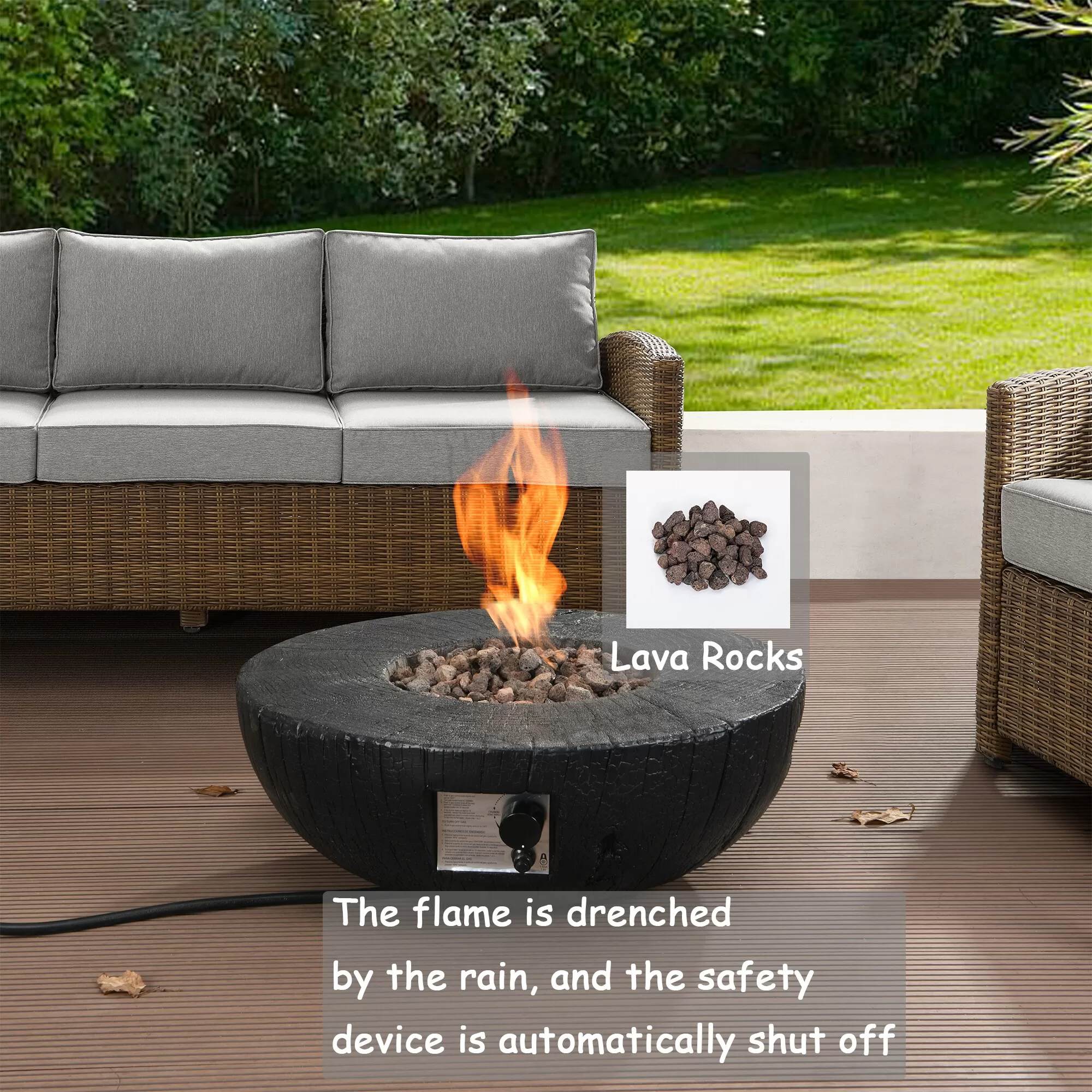 CASAINC Fire Pit Table 28-in W 30000-BTU Black Stainless Steel Propane Gas Fire Pit Table