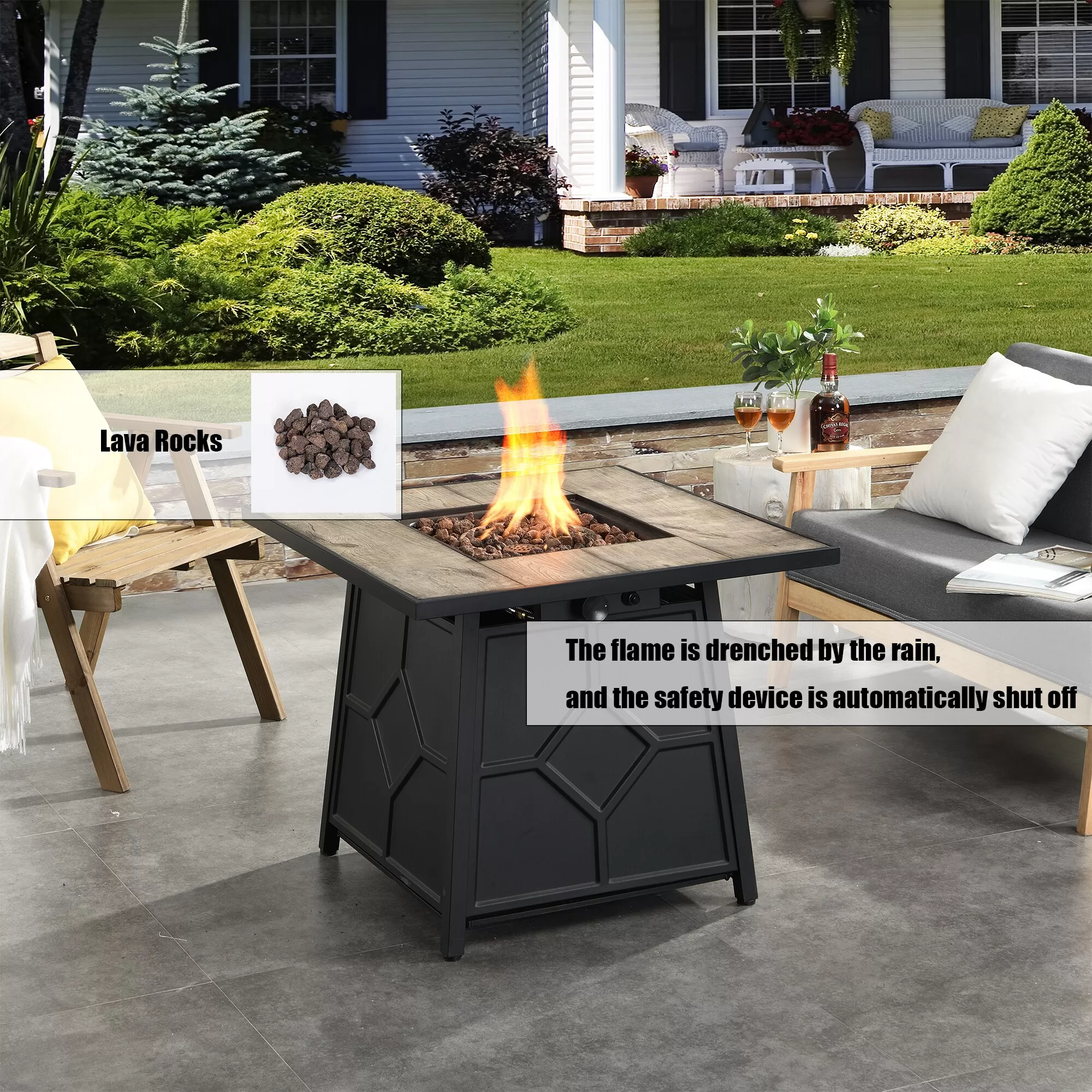 CASAINC Fire Pit Table 28-in W 40000-BTU Brown Tabletop Stainless Steel Propane Gas Fire Pit Table