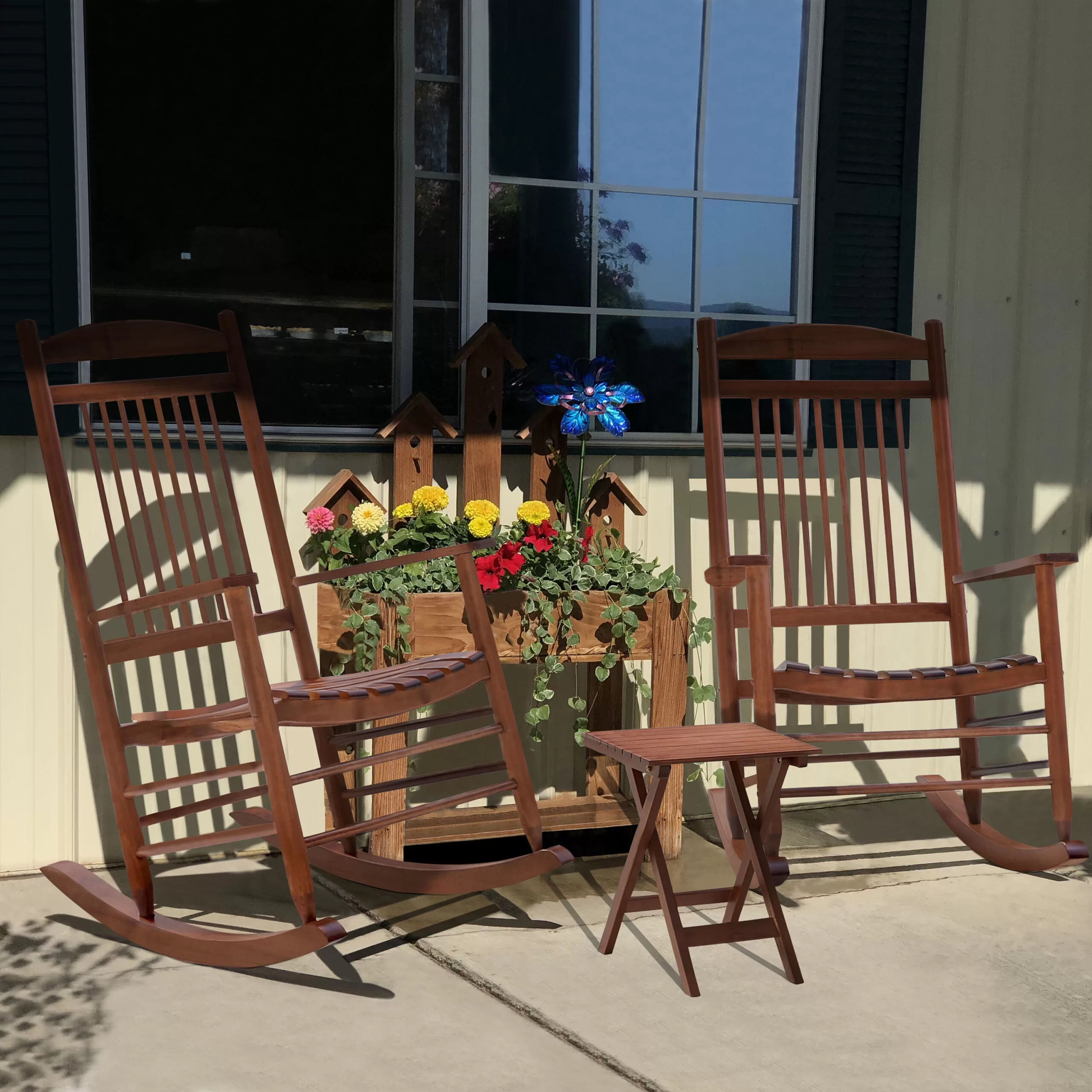 VEIKOUS 2-Piece Cedar Wood Rocking Chair Set Natural Finish for Patio Conversation