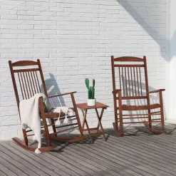 VEIKOUS 2-Piece Cedar Wood Rocking Chair Set Natural Finish for Patio Conversation