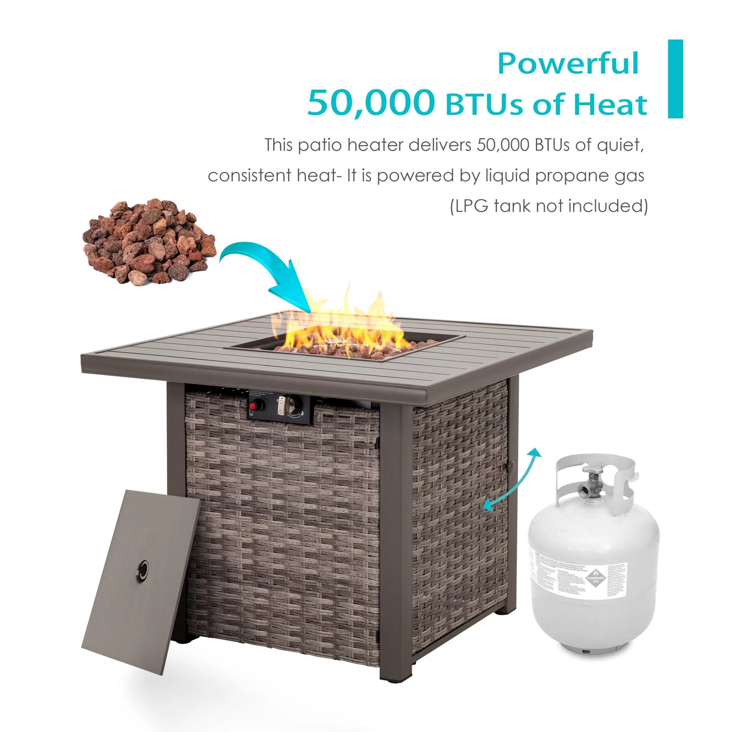 Nuu Garden 31.89-in W 50000-BTU Dark Brown Tabletop Aluminum Propane Gas Fire Pit Table