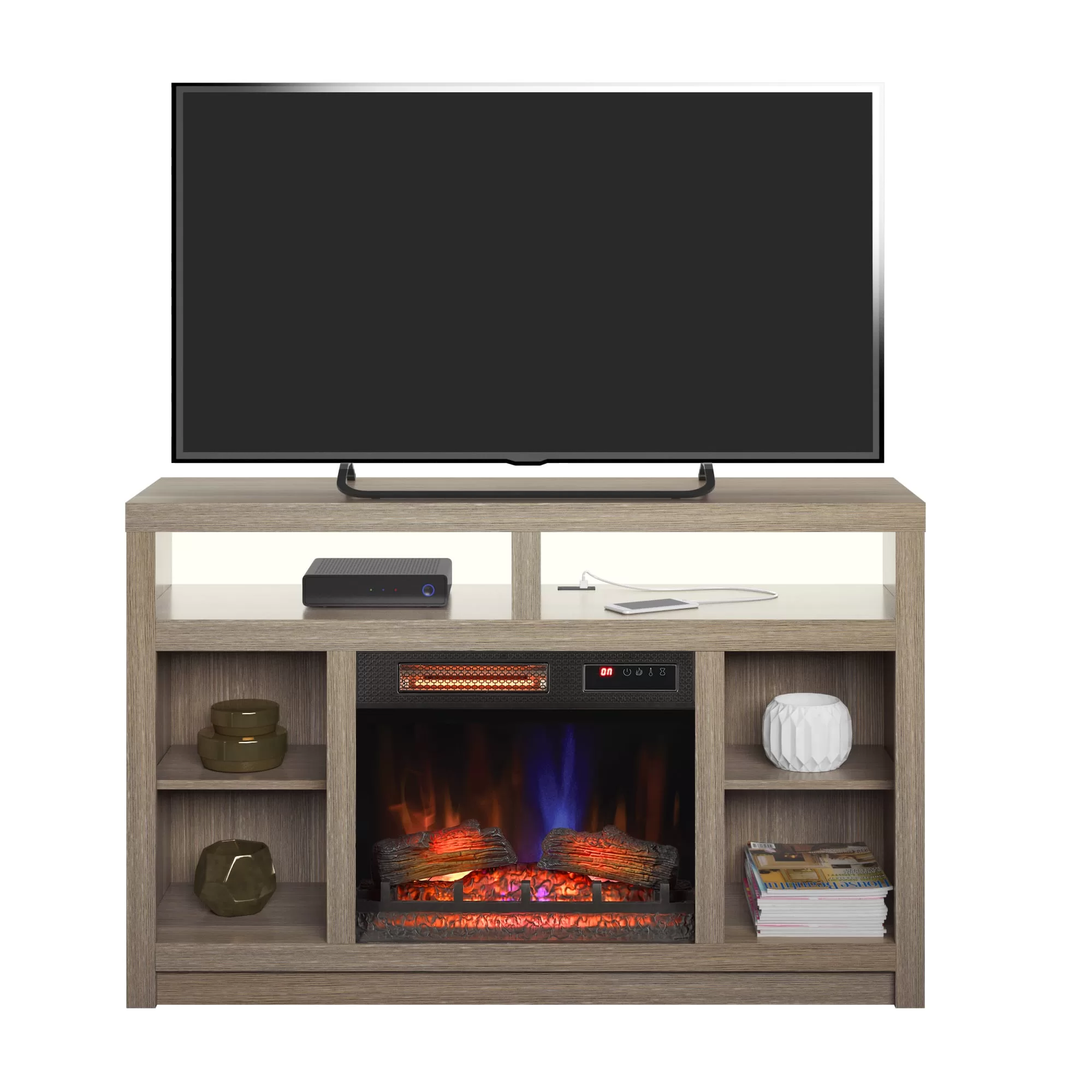 Origin 21 54-in W Colton Oak TV Stand with Infrared Quartz Electric Fireplace