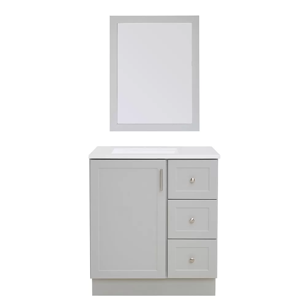 Style Selections Davies 30-in Gray Single Sink Bathroom Vanity with White Cultured Marble Top (Mirror Included)