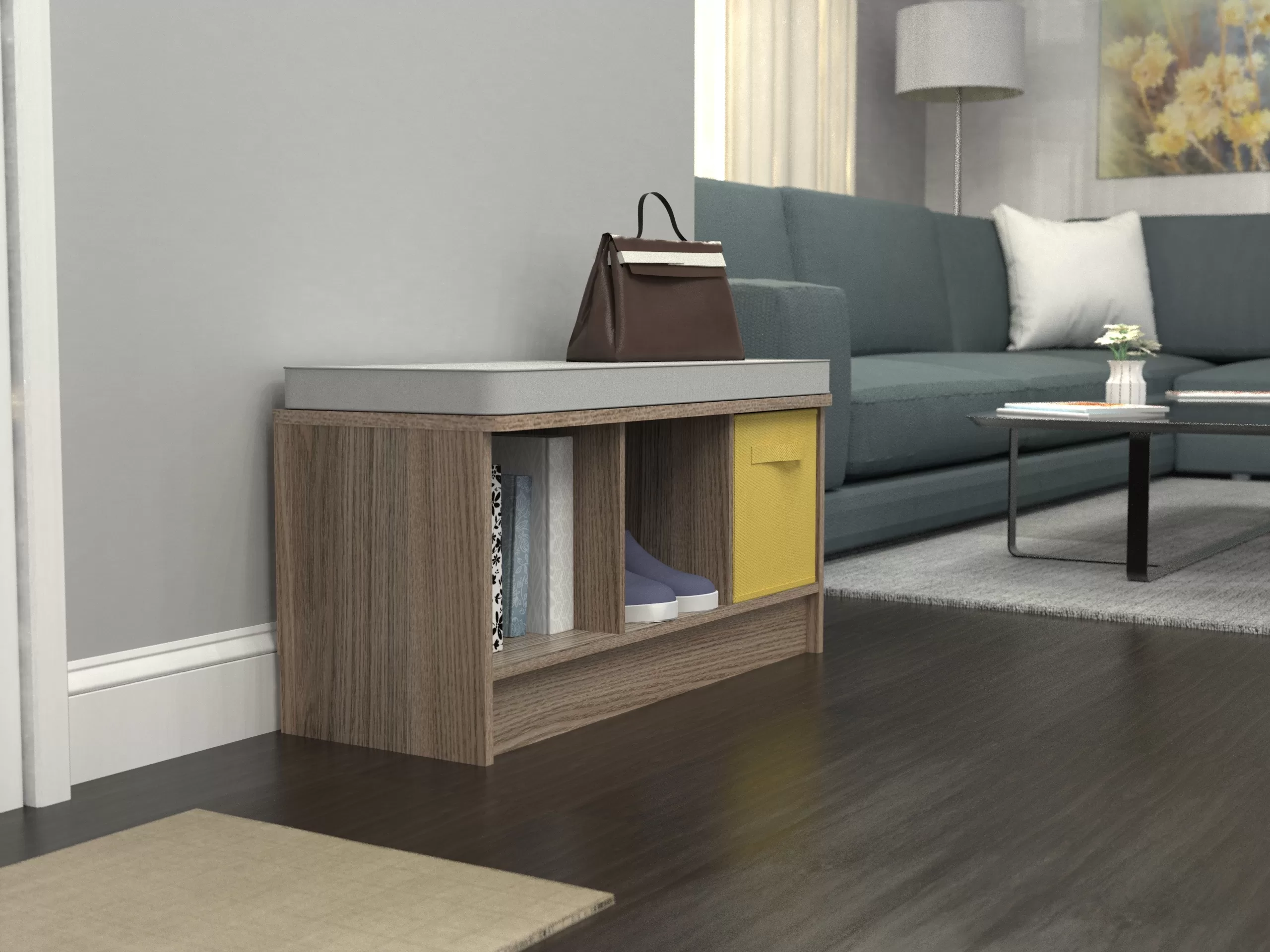 ClosetMaid Modern Natural Gray Storage Bench with Storage 35.27-in x 14.01-in x 18.5-in