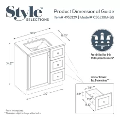 Style Selections Davies 30-in Gray Single Sink Bathroom Vanity with White Cultured Marble Top (Mirror Included)