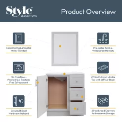Style Selections Davies 30-in Gray Single Sink Bathroom Vanity with White Cultured Marble Top (Mirror Included)