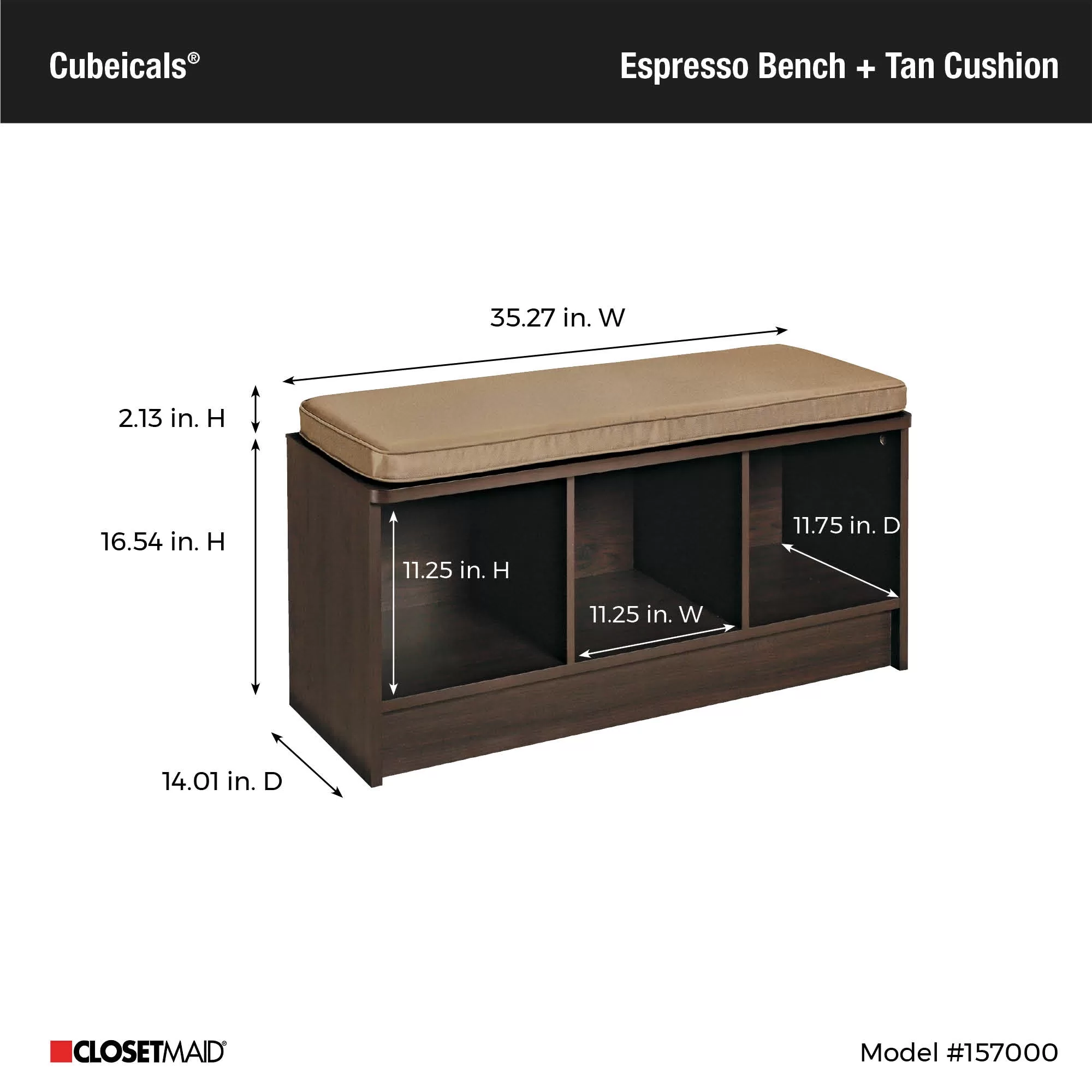 ClosetMaid Modern Espresso Storage Bench with Storage 35.27-in x 14.01-in x 18.5-in
