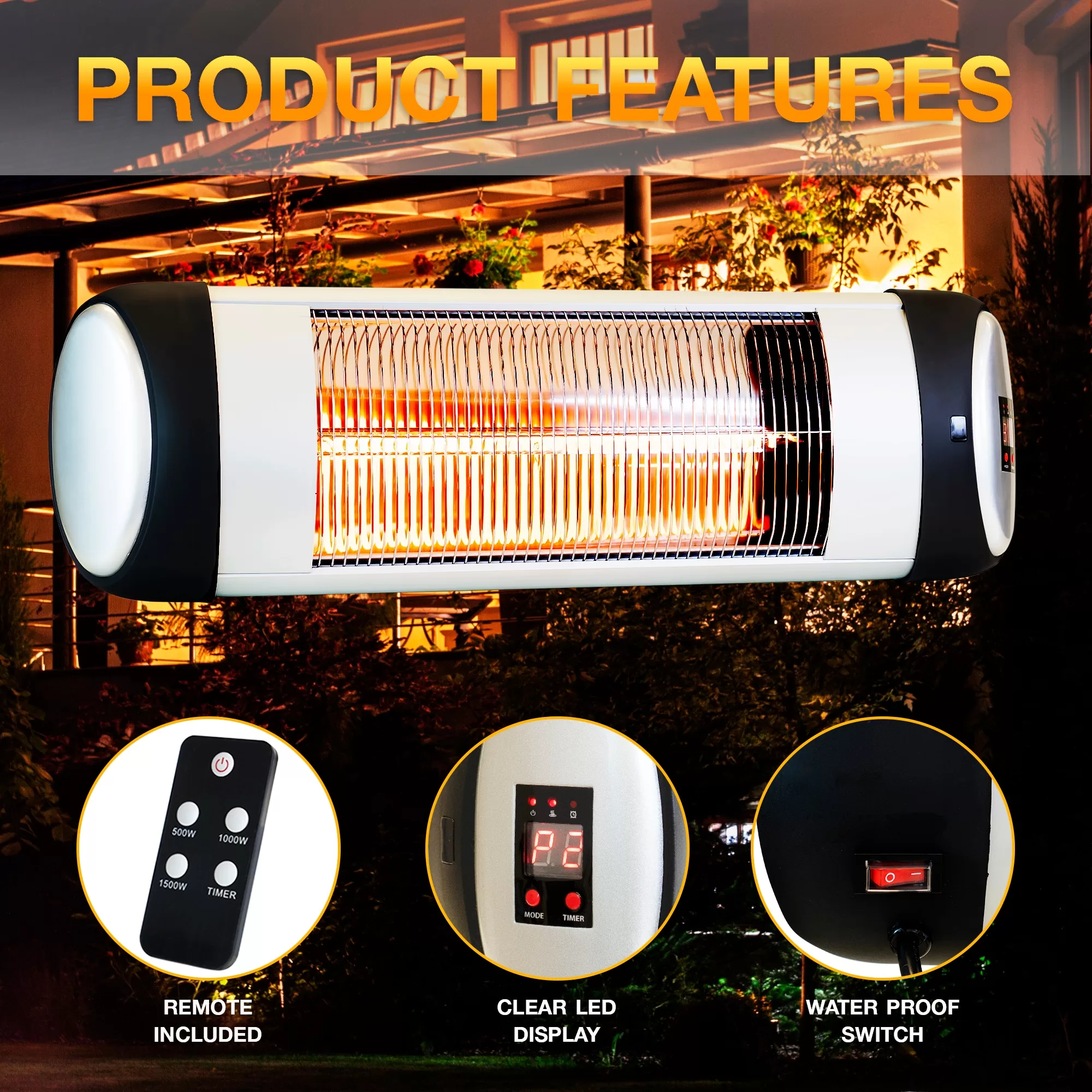 Sun-Ray 5100-BTU 120-Volt Stainless Steel Carbon Fiber Electric Patio Heater