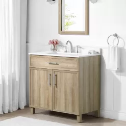 Style Selections Dolton 36-in Natural Oak Undermount Single Sink Bathroom Vanity with White Engineered Stone Top