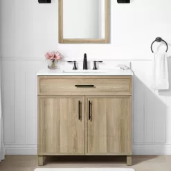 Style Selections Dolton 36-in Natural Oak Undermount Single Sink Bathroom Vanity with White Engineered Stone Top