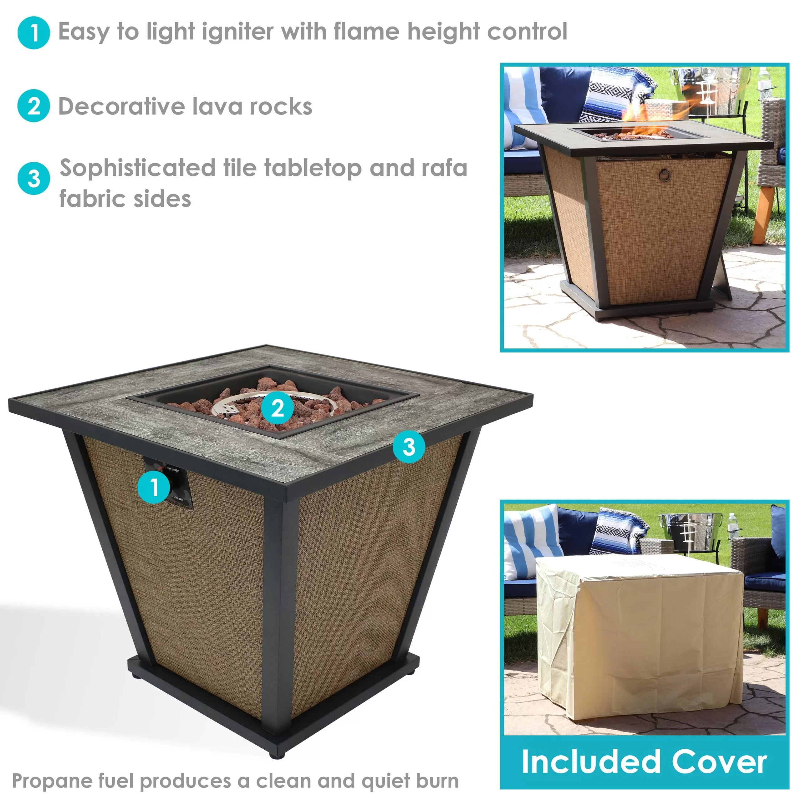 Sunnydaze Decor 28-in W 40000-BTU Brown Portable Steel Propane Gas Fire Pit Table
