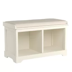 SAFAVIEH Home Collection Freddy Vintage White/ Wicker Basket 2-Drawer Storage Bench with Cushion (Fully Assembled)