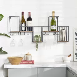 Grayson Lane 6-Bottle Black with 5 Glass Holder Slots Iron Wall-mounted Wine Rack