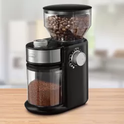 brentwood Black Coffee Grinder with 8 oz. Hopper Capacity, 12 Grinding Coarseness Options, Burr Grinder, Knob Control