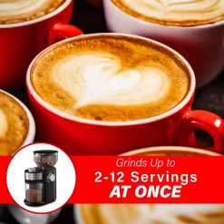 brentwood Black Coffee Grinder with 8 oz. Hopper Capacity, 12 Grinding Coarseness Options, Burr Grinder, Knob Control