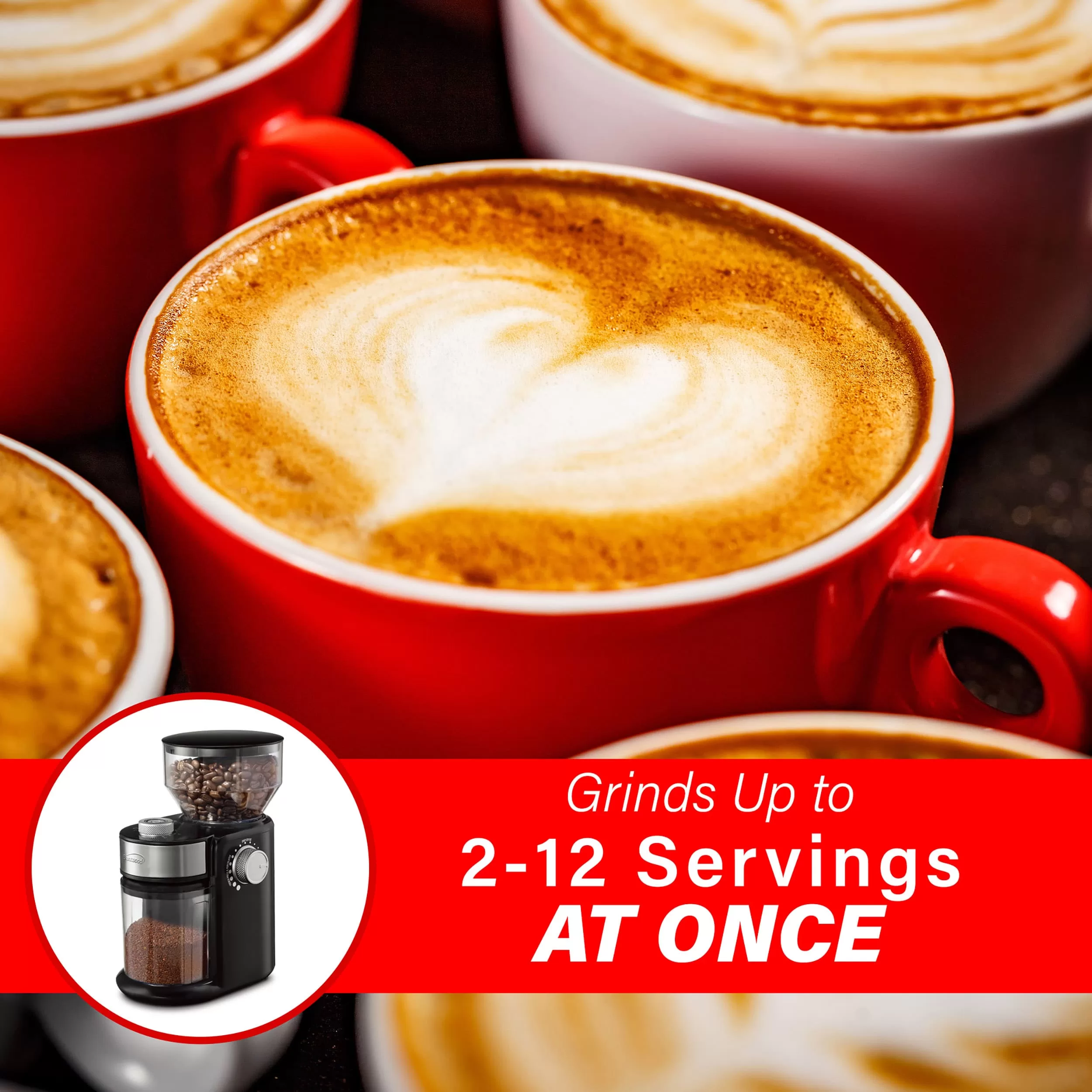 brentwood Black Coffee Grinder with 8 oz. Hopper Capacity, 12 Grinding Coarseness Options, Burr Grinder, Knob Control
