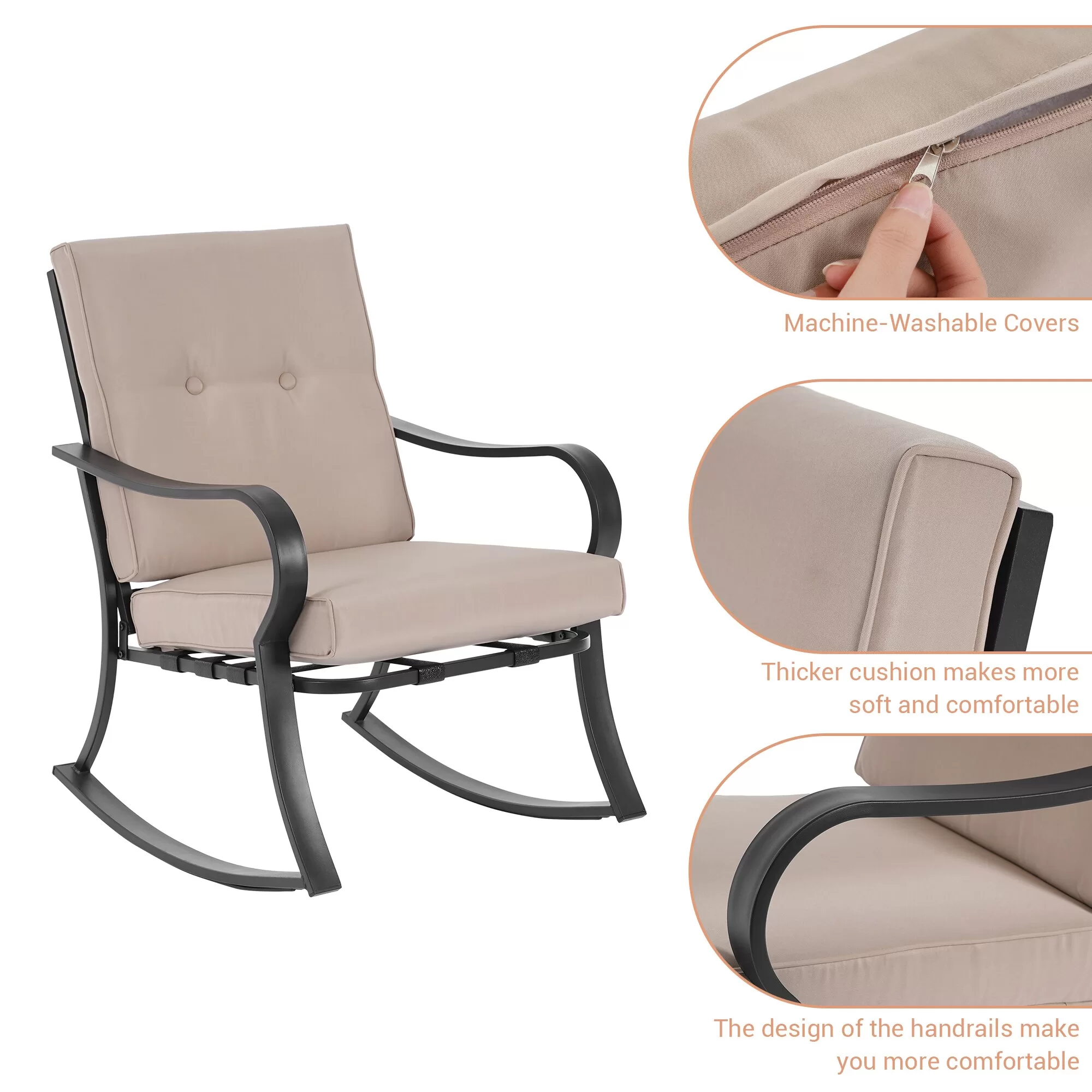 ACEGOSES Atlantic 3-Piece Patio Conversation Set with Tan Cushions