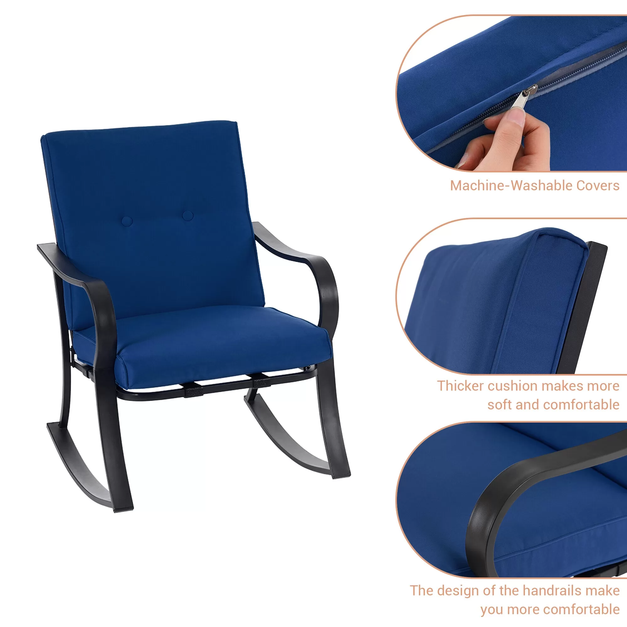 ACEGOSES Atlantic 3-Piece Patio Conversation Set with Blue Cushions