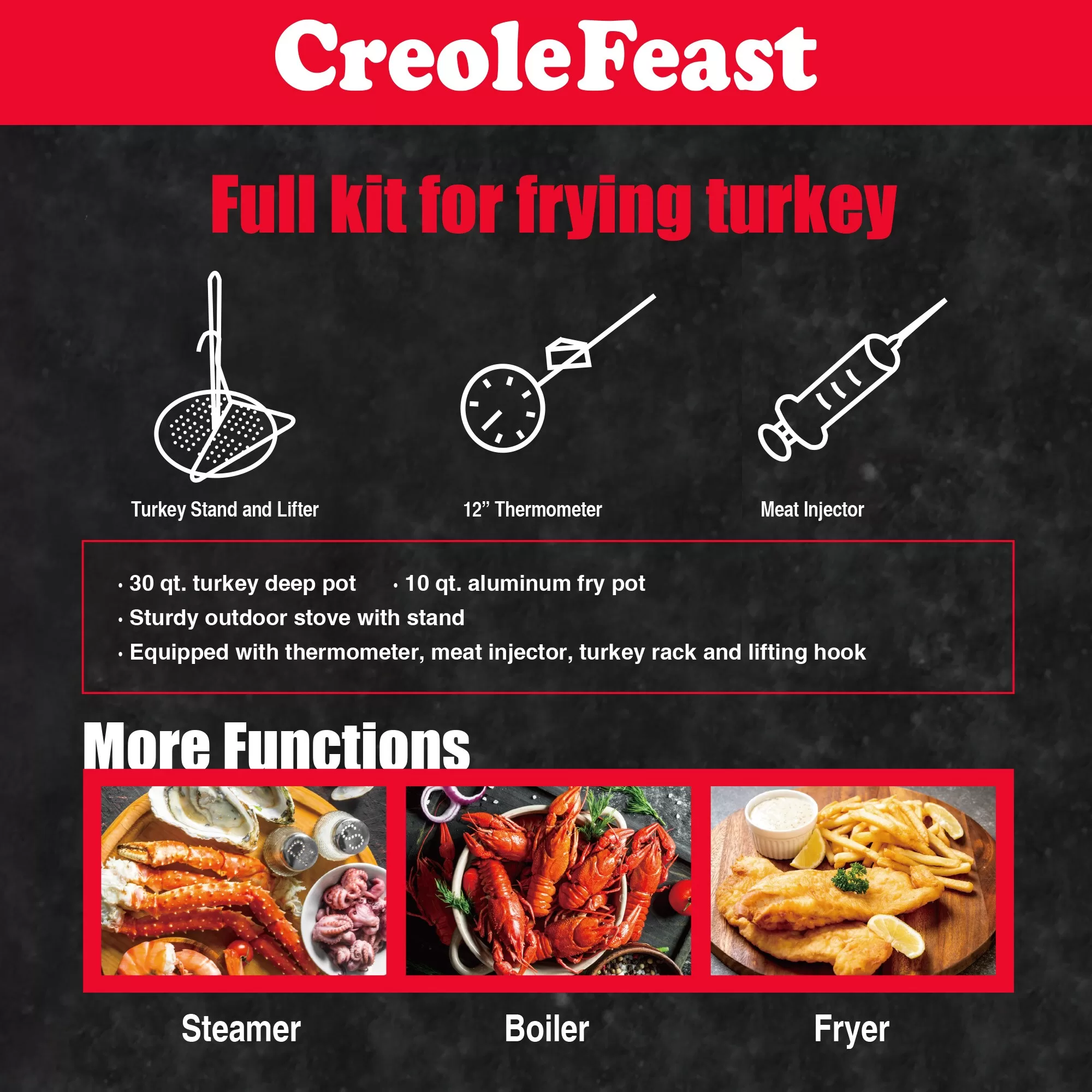 Creole Feast Premium Aluminum Propane 30-Quart 20-lb. cylinder Electronic Ignition Gas Turkey Fryer