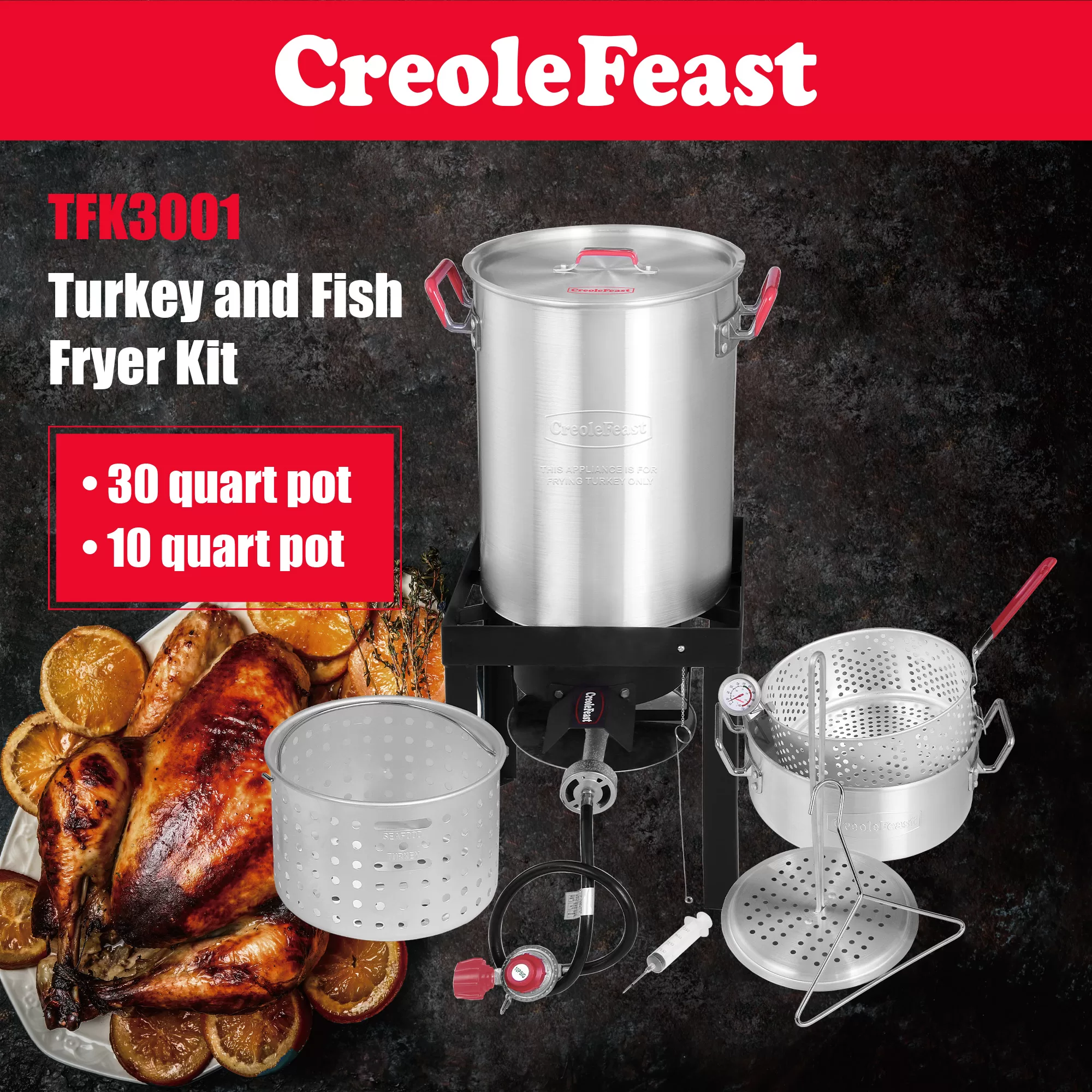 Creole Feast Premium Aluminum Propane 30-Quart 20-lb. cylinder Electronic Ignition Gas Turkey Fryer