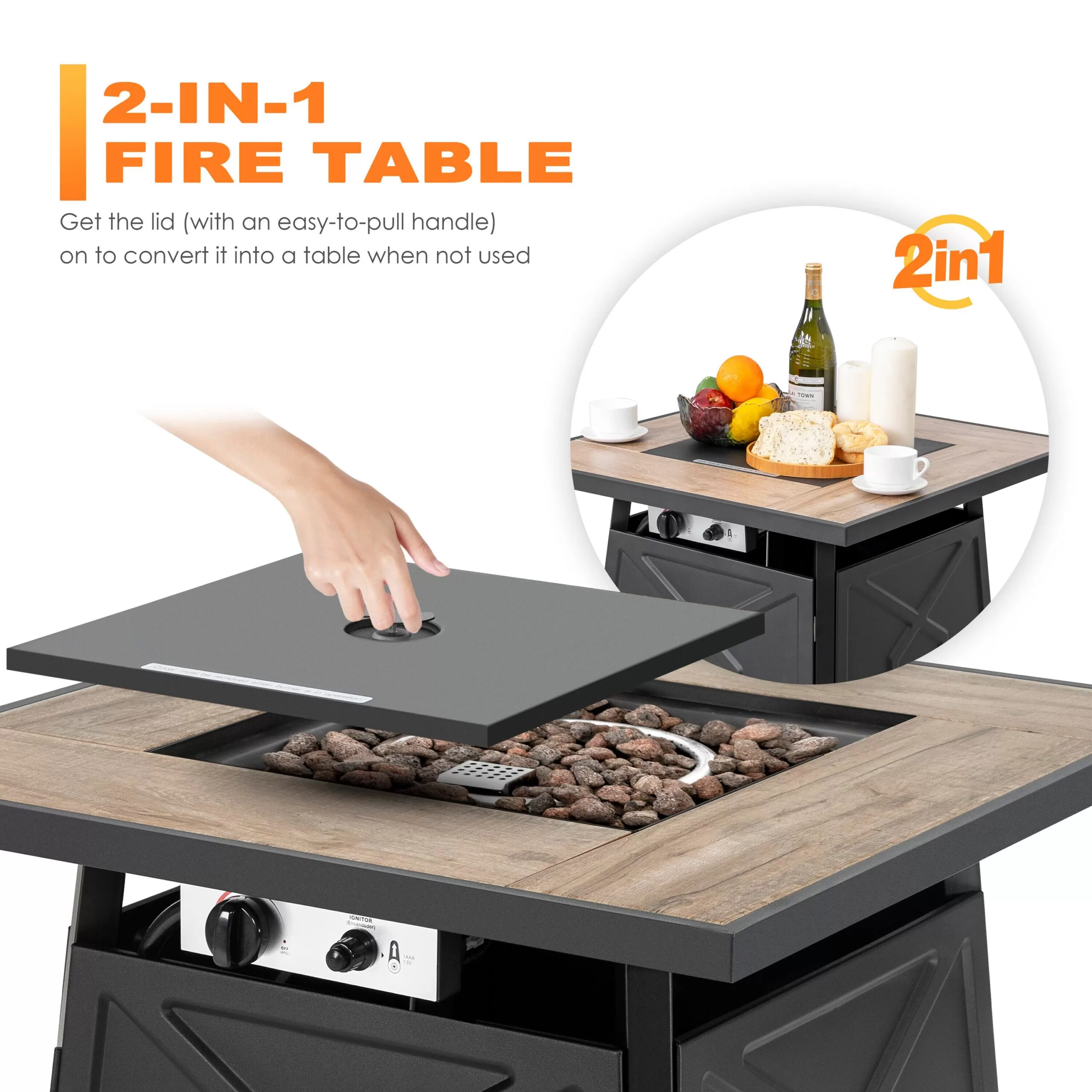 Nuu Garden 28.15-in W 50000-BTU Black Tabletop Iron Propane Gas Fire Pit Table