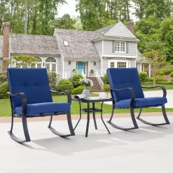 ACEGOSES Atlantic 3-Piece Patio Conversation Set with Blue Cushions