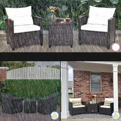 Goplus 3-Piece Rattan Patio Conversation Set with Off-white Cushions