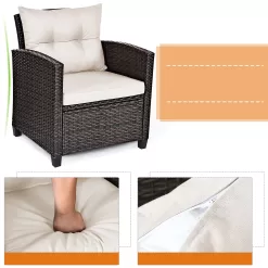 Goplus 3-Piece Rattan Patio Conversation Set with Off-white Cushions