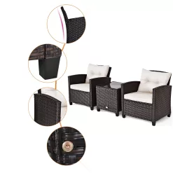 Goplus 3-Piece Rattan Patio Conversation Set with Off-white Cushions