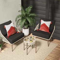 Origin 21 Plymouth Cove 3-Piece Wicker Patio Conversation Set with Gray Cushions