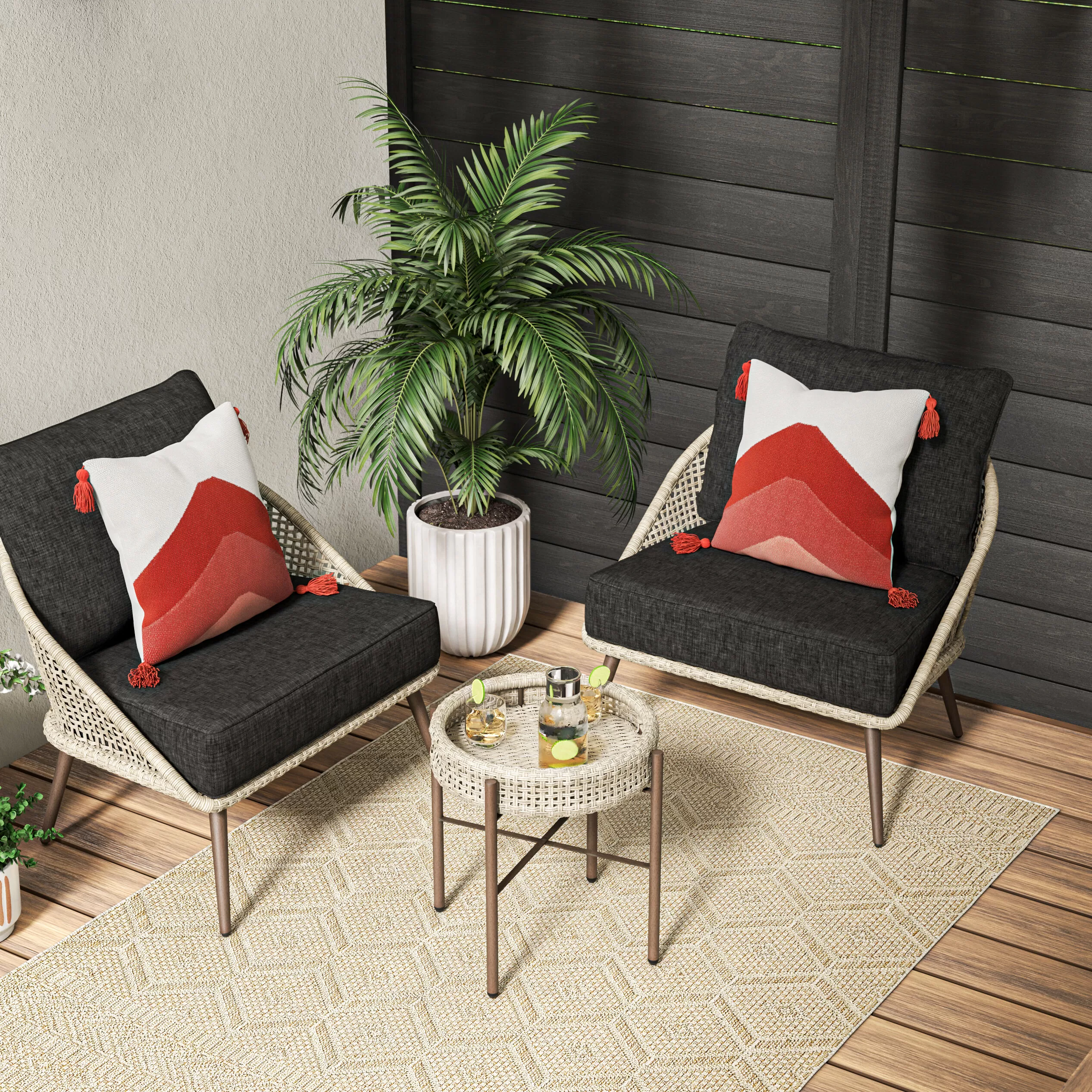 Origin 21 Plymouth Cove 3-Piece Wicker Patio Conversation Set with Gray Cushions