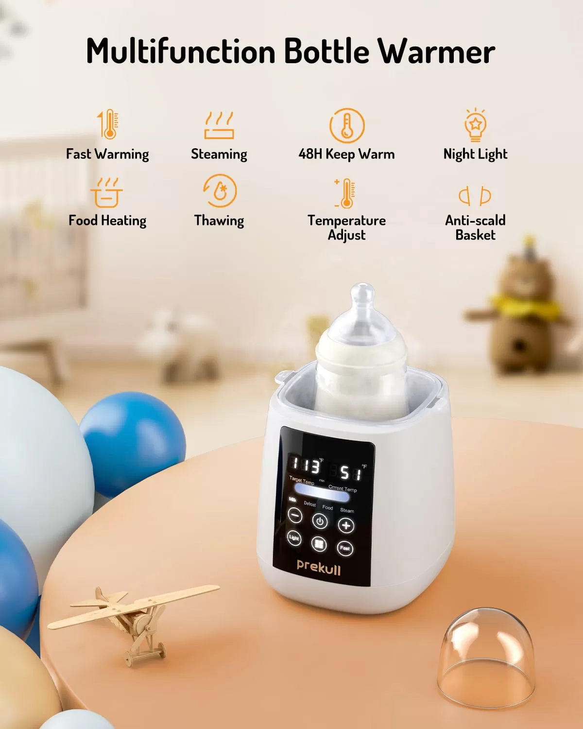 Prekull Fast Baby Bottle Warmer for Breastmilk, Formula with Accurate Temp Control, Bottle Warmers for All Bottles